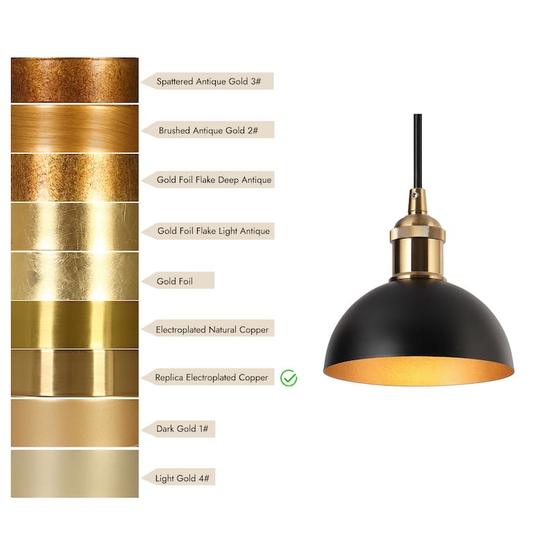 Modern Industrial 1-Light (6 Inch) Dome Black Gold Metal Pendant Light for Kitchen Island - 6" D x 6'' H