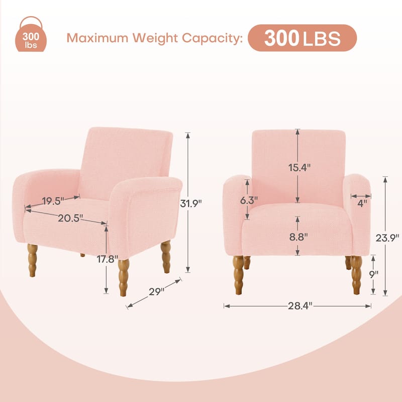 Fabric Armchair Accent Chair with Arms & Wood Legs