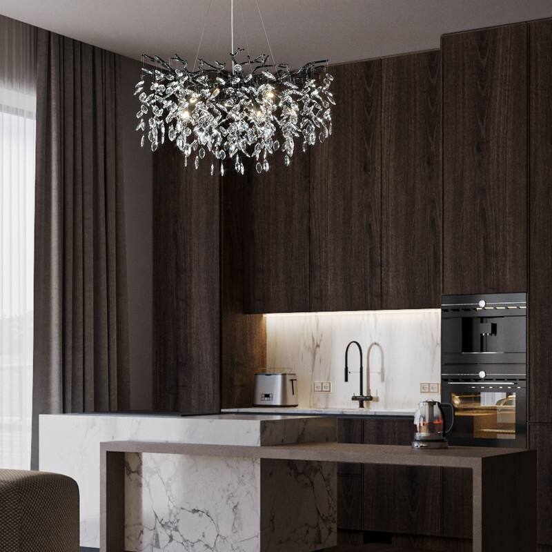 Modern Round Branch Crystal Chandelier, 600-1200mm Diameter, Marquise Cut Crystal Pendant Light