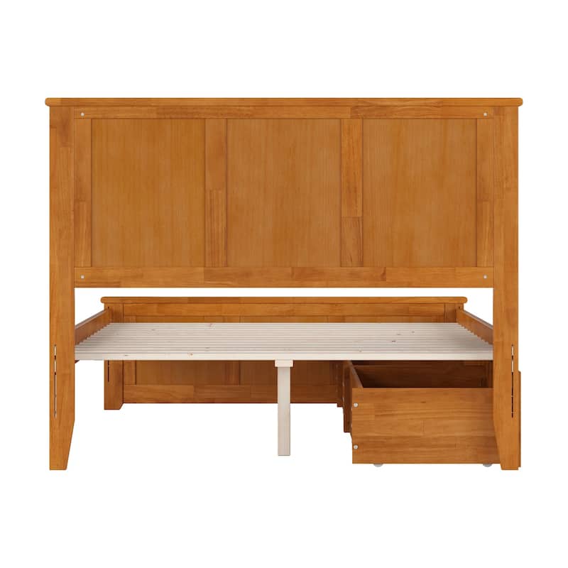 Solid Wood Platform Bed with Footboard & Storage Drawers - Full Size Bed Frame