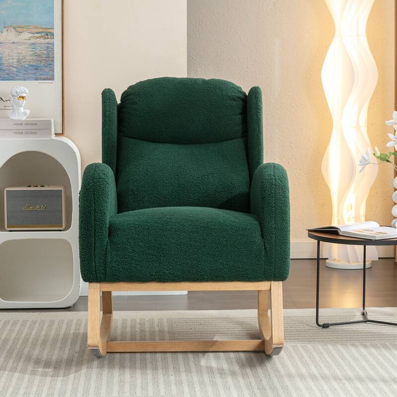 Modern Teddy Fabric Rocking Chair With Packet Wood Leg - Green