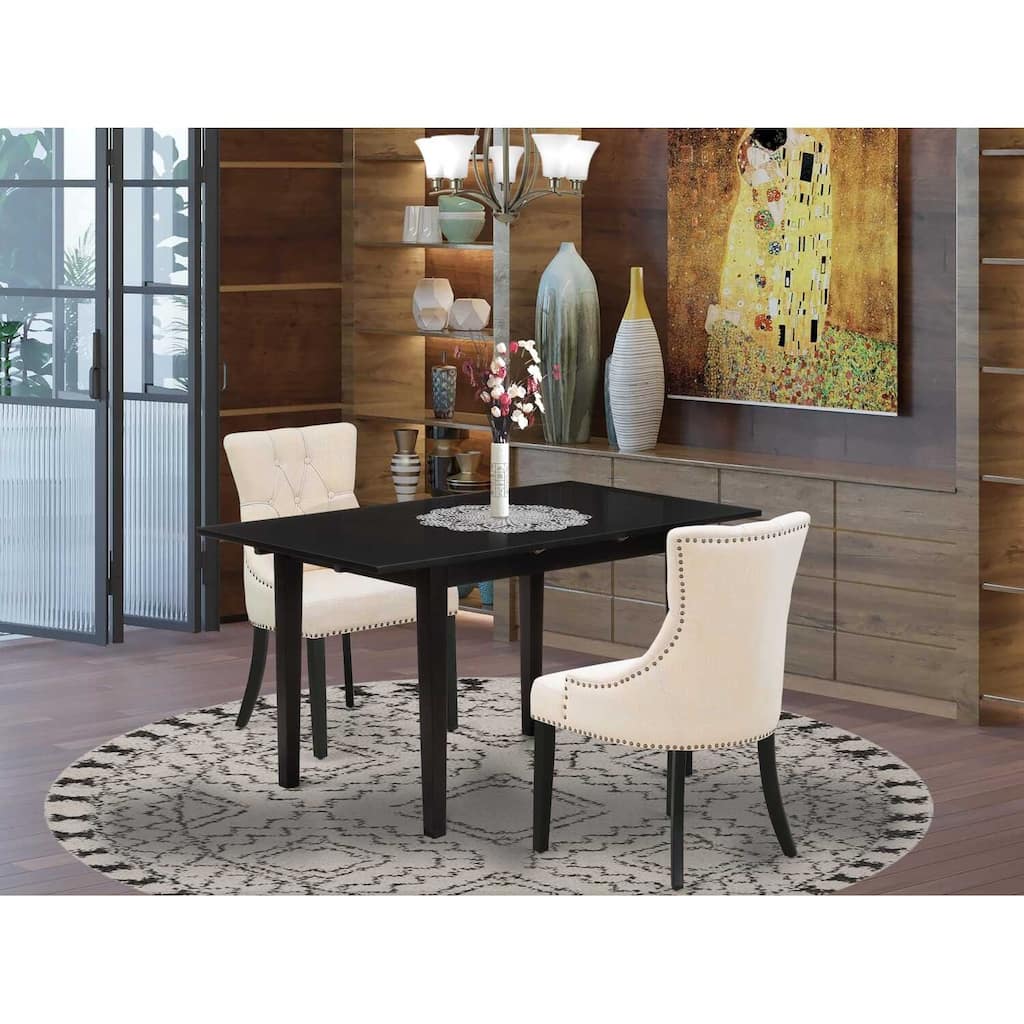 HomeStock 3-Piece Black Finish Rectangular Solid Wood Top with Butterfly Leaf Dining Table Set