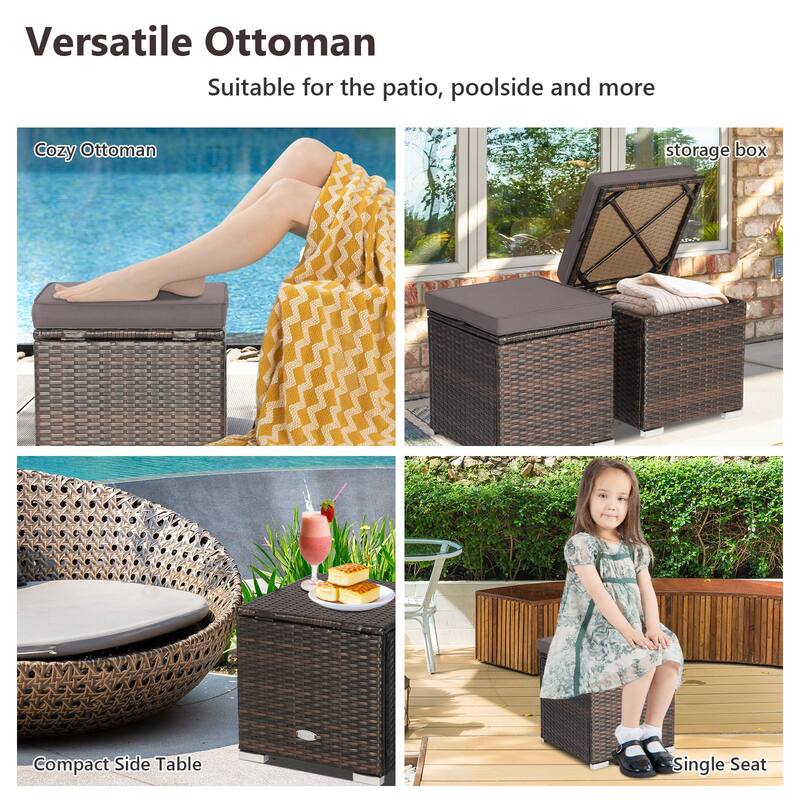 Costway 2PCS Patio Rattan Ottomans Seat Side Table Storage Box - See Details