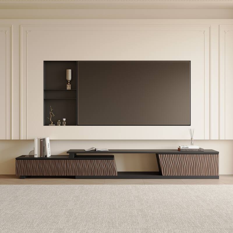 Retracted Extendable TV Stand Media Console In Stretch With 3-Drawers