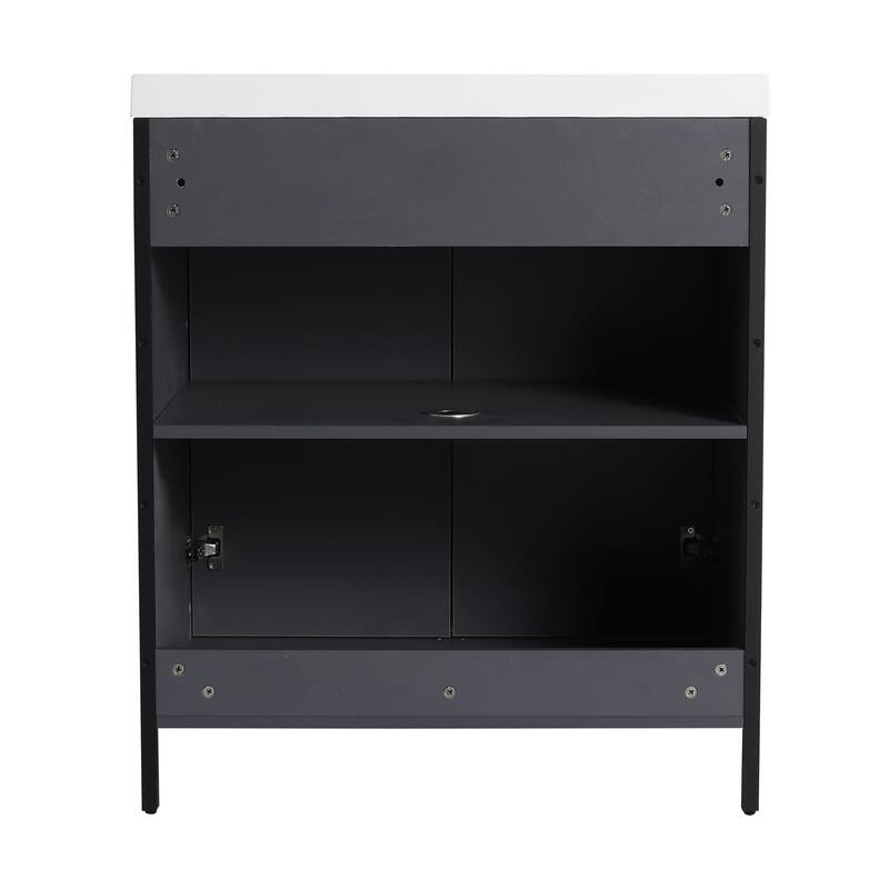 Modern 30 Inch Freestanding Bathroom Vanity Base with Soft-Close Doors and Storage Shelves - No Sink Included