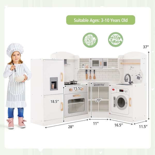 Corner Play Kitchen Toddler Kitchen Playset w/ Range Hood Ice Maker