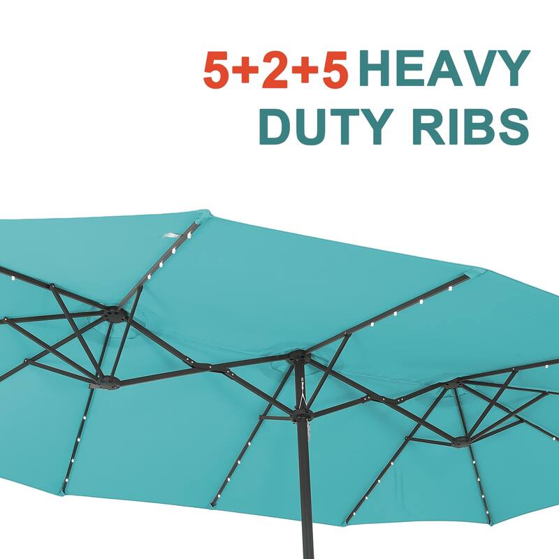 Autlaycil 15ft Retangle Patio Umbrella with Solar Lights & Base