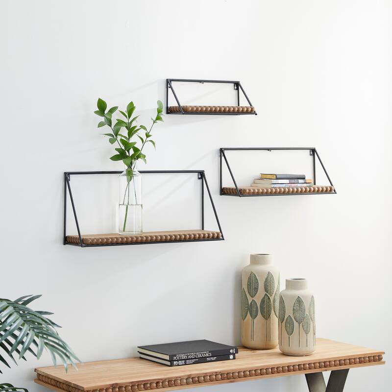 Black Metal Industrial Wall Shelf (Set of 3) - S/3 24",19",14"L