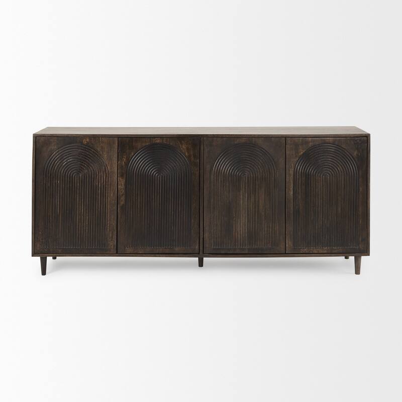 Tucker Dark Brown Mid-Century Modern Rainbow 4 Door Sideboard - 71.8L x 15.0W x 30.0H