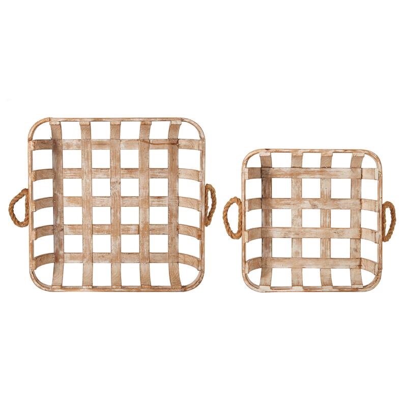 Elements Set of 2 Woven Wood Wall Baskets, 16 Inch, 20 Inch