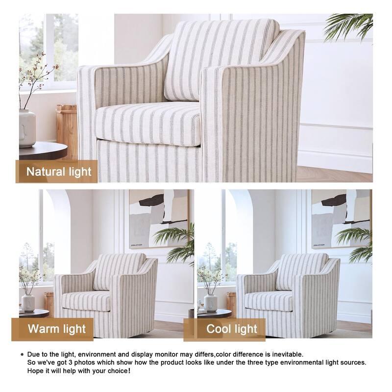 UIXE Chenille/Leather Swivel Barrel Chair Accent Chairs For Living Room