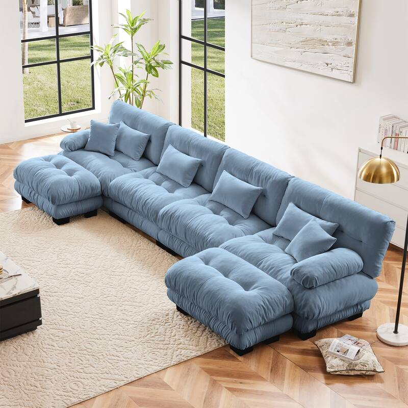 GDFStudio - Alden Chenille 4 Seater Cloud Sofa with Twin Ottoman Set