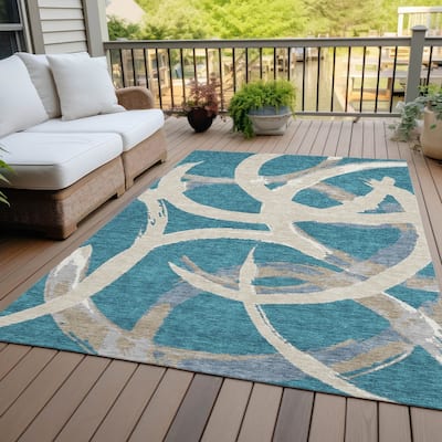 Machine Washable Indoor/ Outdoor Abstract Contemporary Chantille Rug