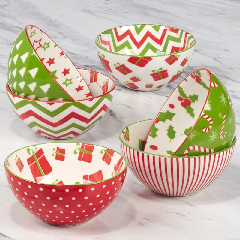Certified International Holiday Fun 13 oz. All Purpose Bowls, Set of 6 Assorted Designs - 13 oz.