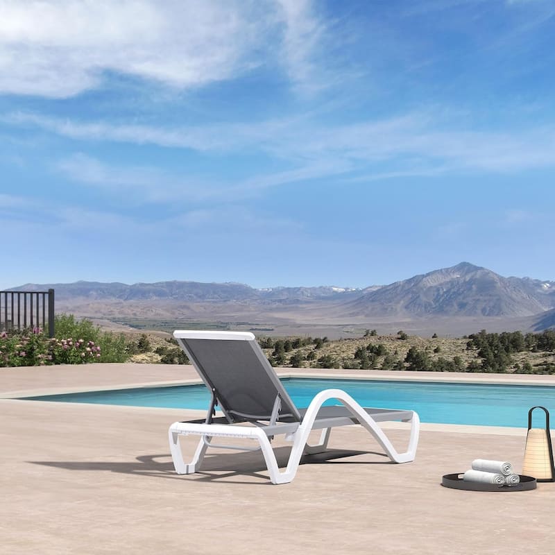 PURPLE LEAF Patio Chaise Lounge Chair Outdoor Plastic Textilene Lounger with 6 Adjustable Position for Outside Lawn Poolside