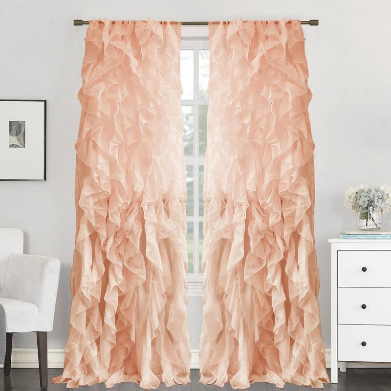Sweet Home Collection Sheer Voile Waterfall Ruffled Tier 108 Inch Single Curtain Panel - 108" long x 50" wide