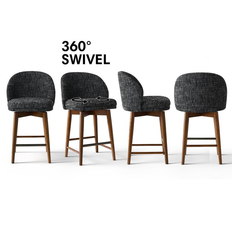 25.5" Swivel Solid Wood Leg Upholstered Counter Stool(Set of 4)