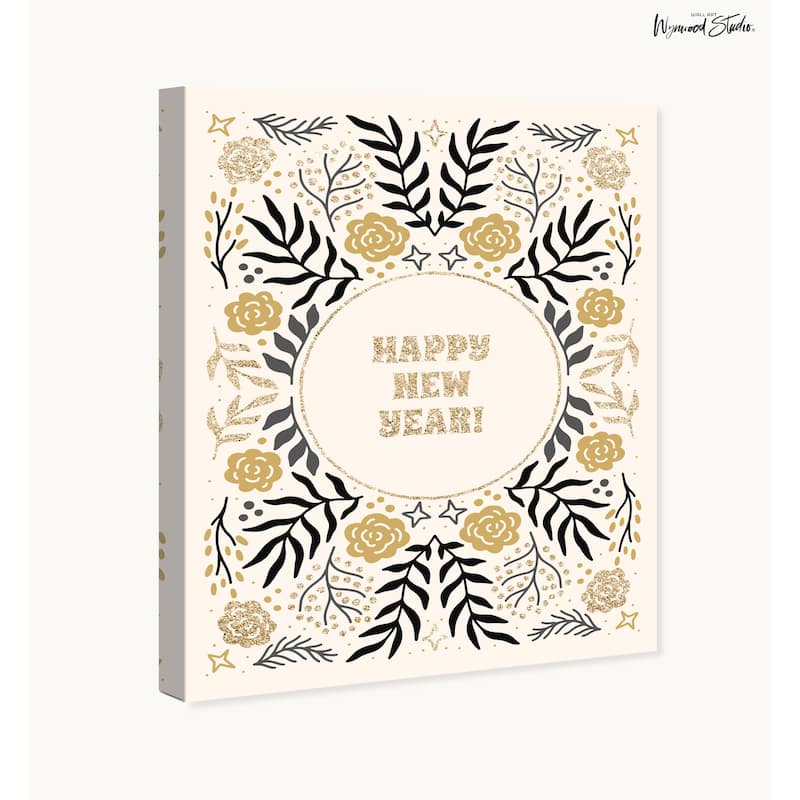 Wynwood Studio Canvas Holiday and Seasonal New Year Champagne Glitter Gold Glam Wall Art Canvas Print