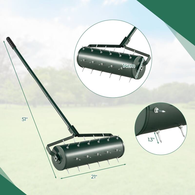 Manual Lawn Aerator Roller with Spiked Drum and Ergonomic Handle Fillable Steel Design