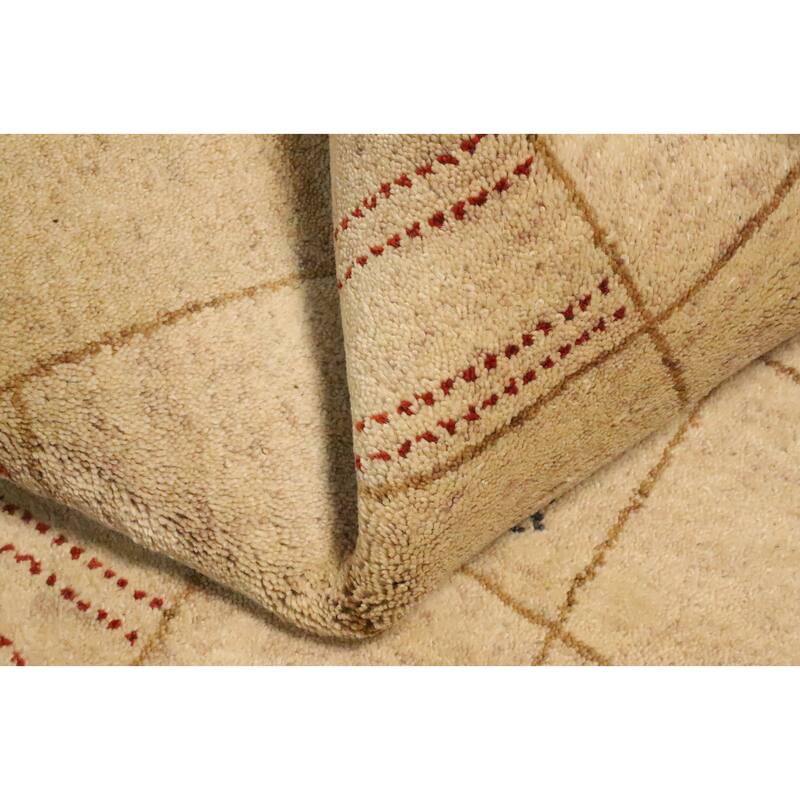 Hand Knotted Oriental 100% Wool Carpet Modern Geometric Beige & Ivories Gabbeh Area Rug - 7' 10'' X 5' 7''