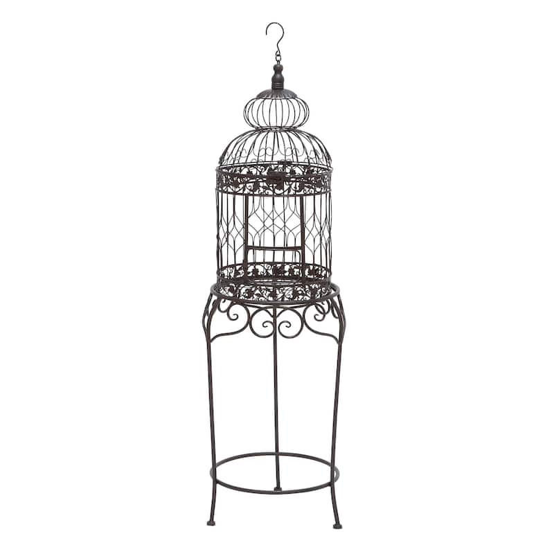 Black Metal Indoor Outdoor On Removable Stand Birdcage with Latch Lock Closure and Top Hook