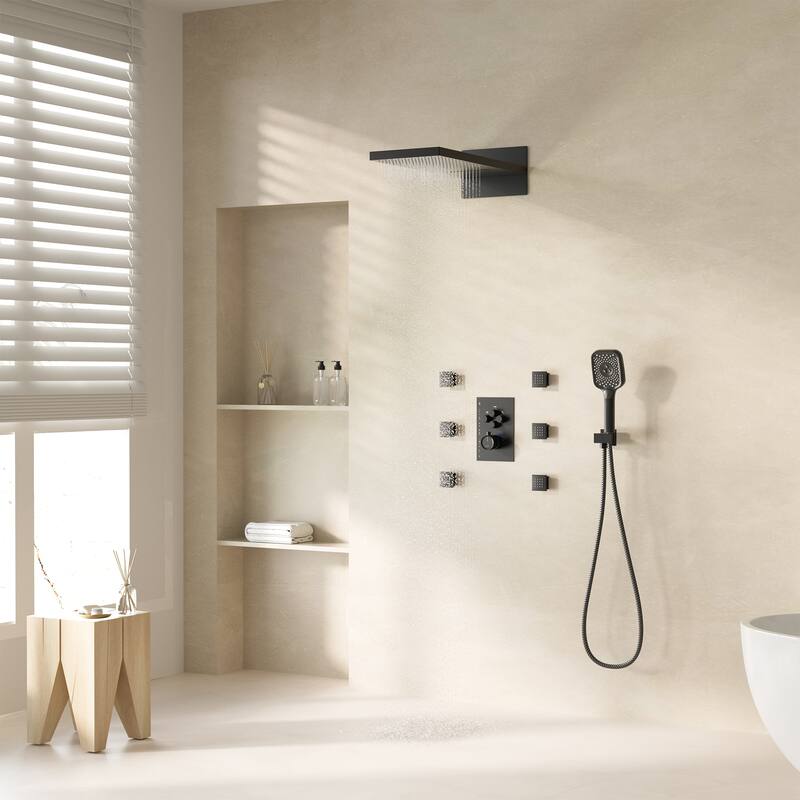 Wall Mounted 20 Inch Dual-function Rainfall Shower Head 4 Function Thermostatic Shower System