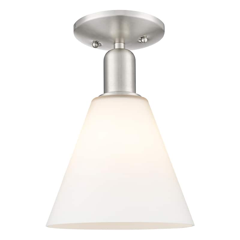 Innovations Lighting 716-1C-12-8 Berkshire Glass Semi-Flush Berkshire - Brushed Satin Nickel / Matte White