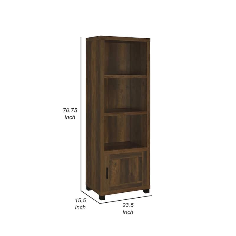 Sac 71 Inch Media Pier Tower with 3 Shelves and Cabinet, Dark Pine Wood