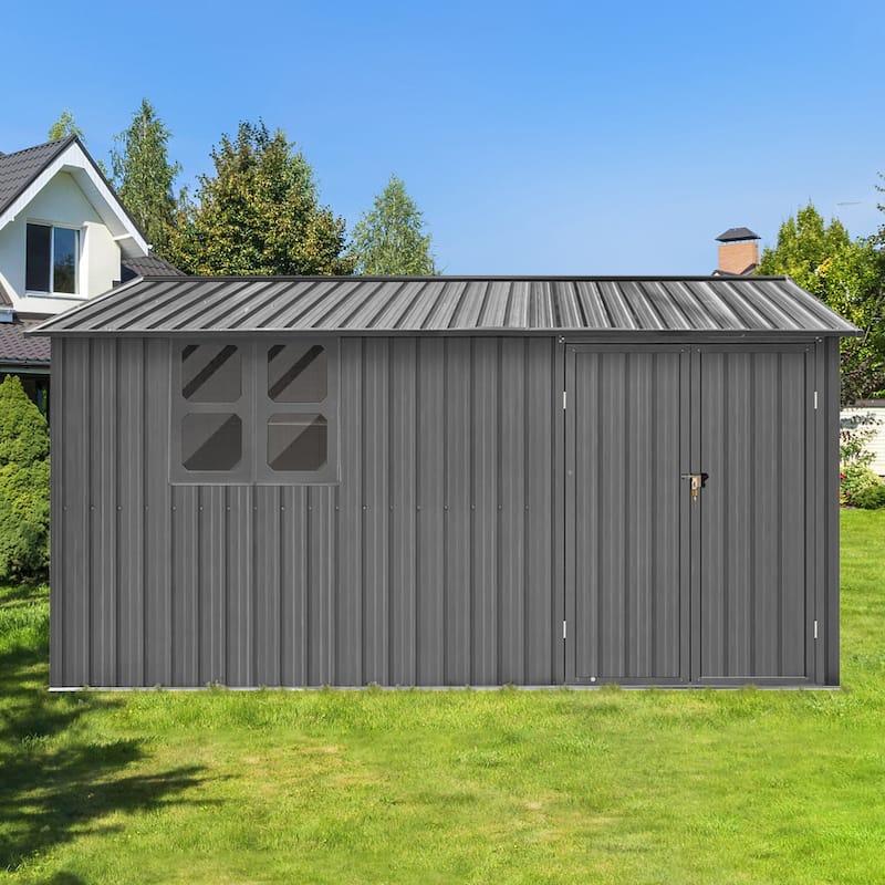 Outdoor 12 x 10 ft. Metal Storage Shed with Window and Vents and Hinged Door and Padlock