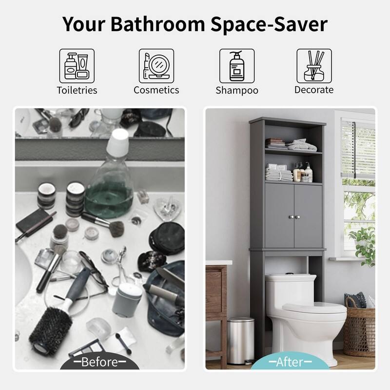 Over The Toilet Storage Cabinet,2 Open Shelves - 8.5"D x 23.6"W x 74.8"H