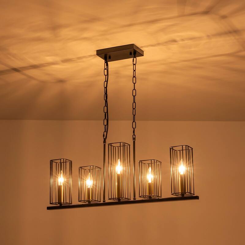 Farmhouse Chandelier Black and Gold Pendant Light for Kithchen Island