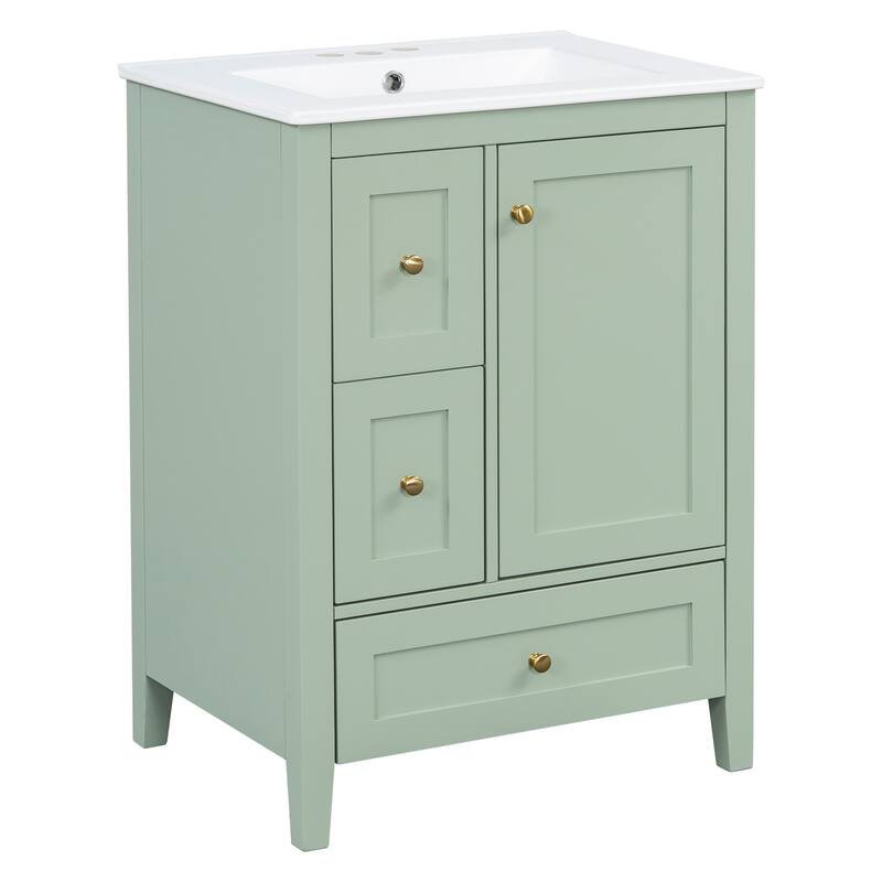 Roomfitters 24" Bathroom Vanity with Sink, Solid Wood Legs, 3 Drawers with Removable Dividers & Adjustable Shelf