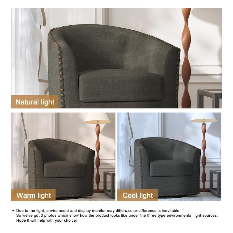 Modern Swivel Barrel Chair with Nailhead Trim