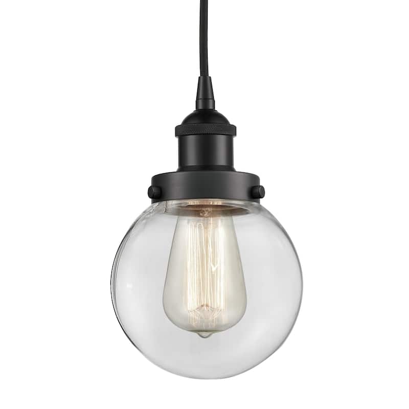 Innovations Lighting 616-1PH-10-6 Beacon Pendant Beacon 6" Wide Mini - Matte Black / Clear