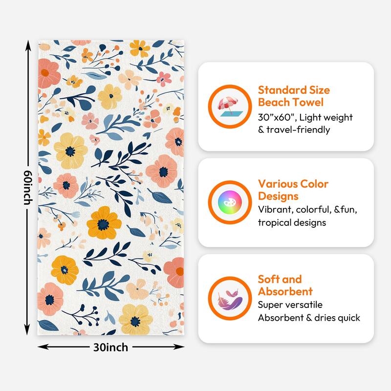 Floral Beach Towel Quick Dry Swimming Pool Towel 30"x60"