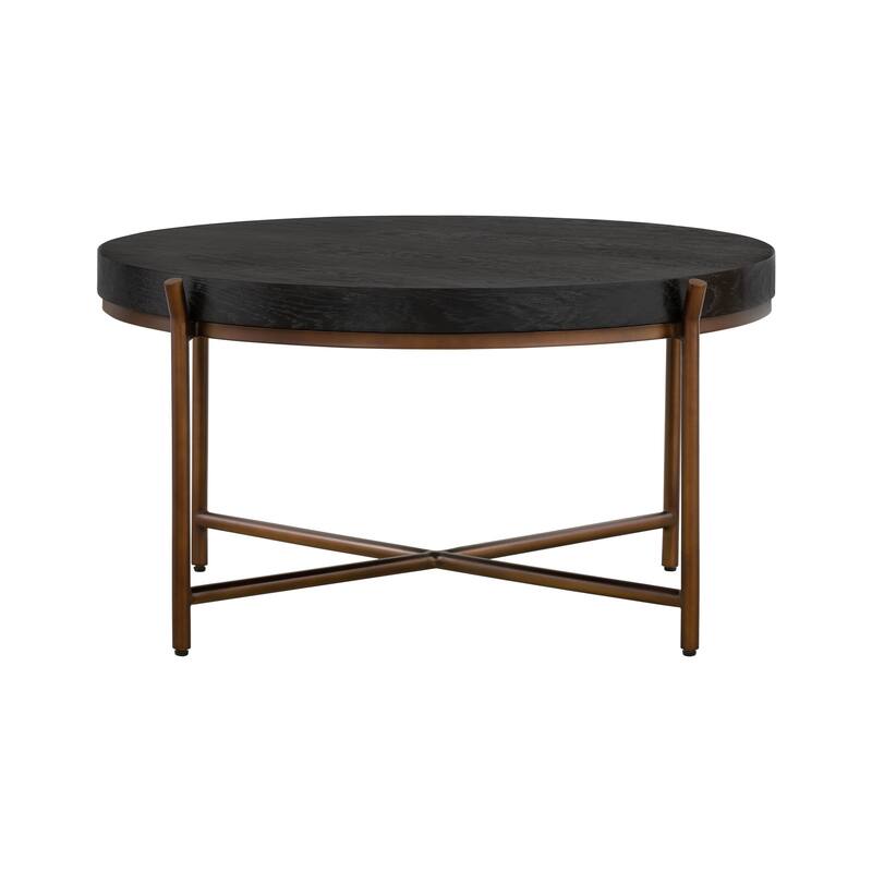 HomeRoots 32" Black And Brown Solid Wood And Metal Round Coffee Table - 32