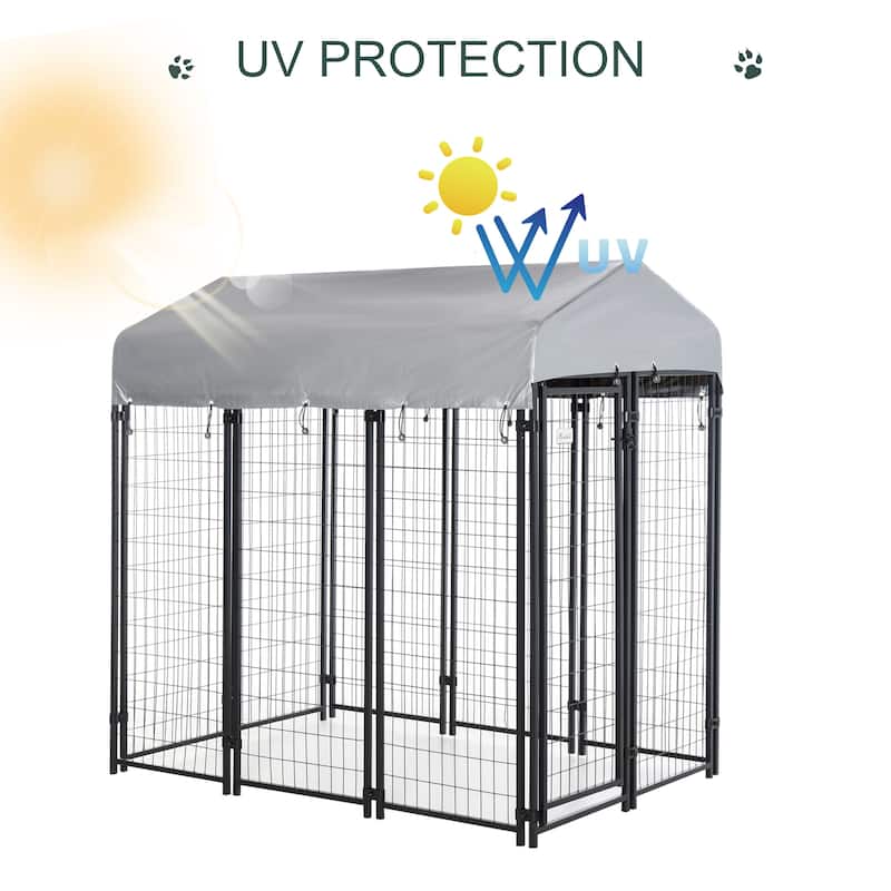 Pawhut Large Outdoor Dog Kennel Galvanized Steel Fence with UV-Resistant Oxford Cloth Roof & Secure Lock