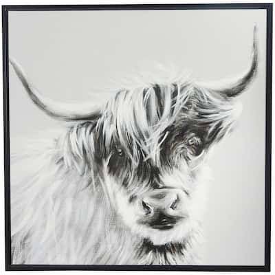 Canvas Bull Shaded Framed Wall Art with Black Frame - White - Roche River Decor