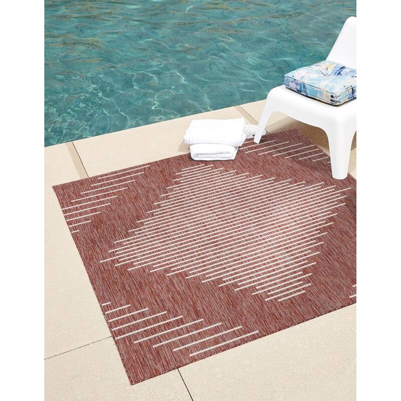 Outdoor Ucul Collection Area Rug - Rust Red - 7' Square
