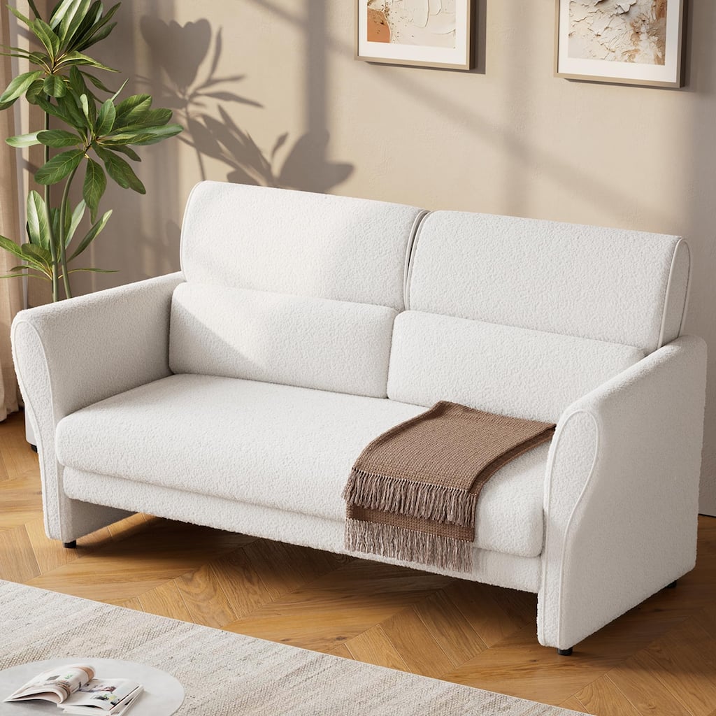 Modern Beige Couch, 57 Inch Deep Seat Loveseat Sofa with 2 Removable Lumbar Pillows, High Backrest