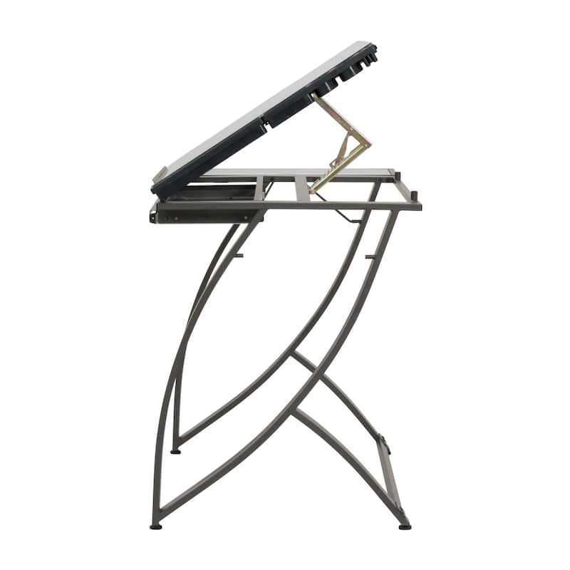 Studio Designs Futura Luxe Black Metal and Glass Crafting Table with Built-In Storage