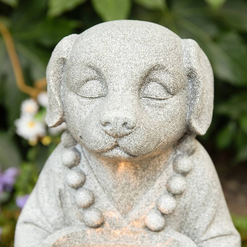 Glitzhome 21.75"H 2-Tiered Zen-Style Polyresin Cat Dog Statue Outdoor Fountain with LED Lights