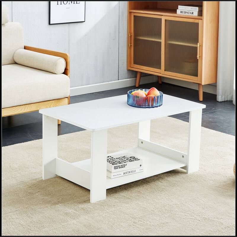 White MDF Double Layered Coffee Table