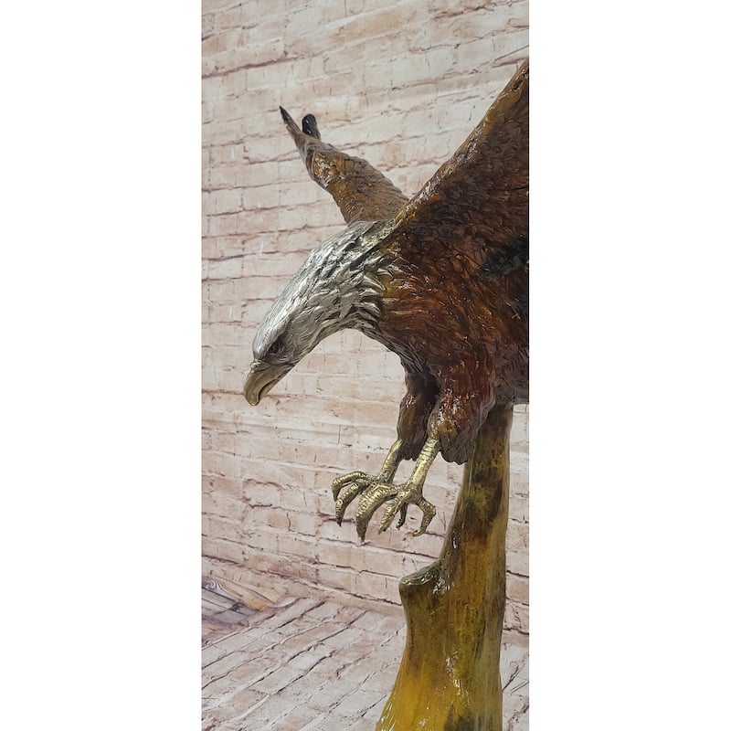 Multi Color Patina American Bald Eagle Bronze Sculpture Marble Base 32 Inches X 26 Inches