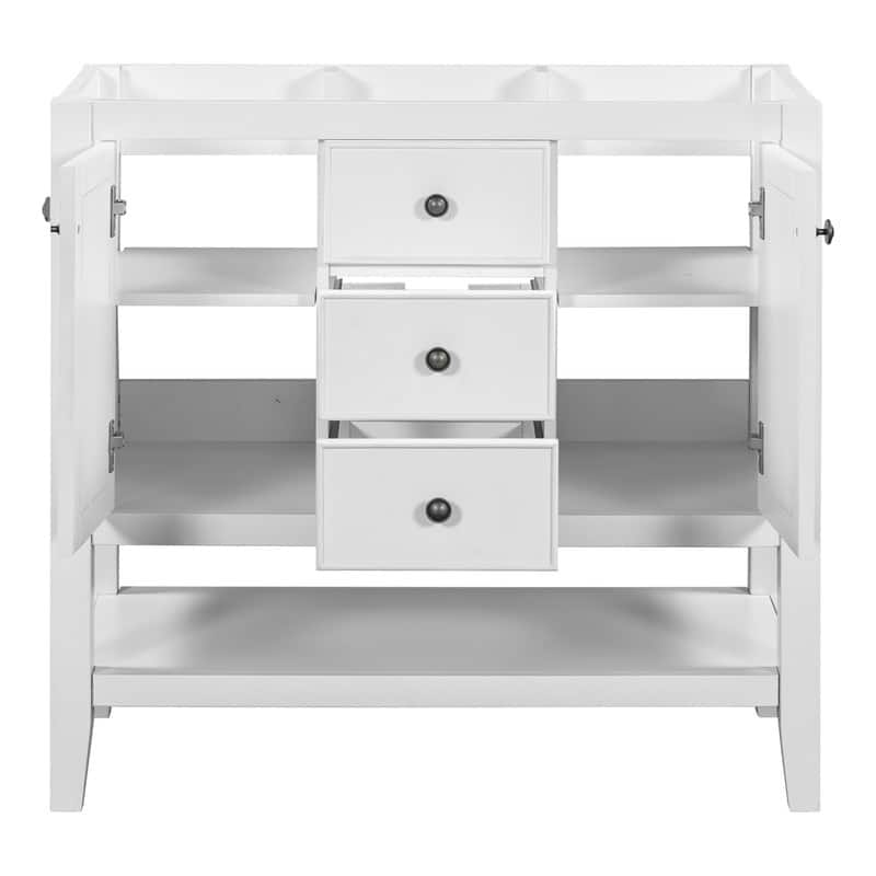 36" Bathroom Vanity with/without Sink, Bathroom Vanity Cabinet with 2 Cabinets and Drawers, Open Shelf, Solid Wood Frame