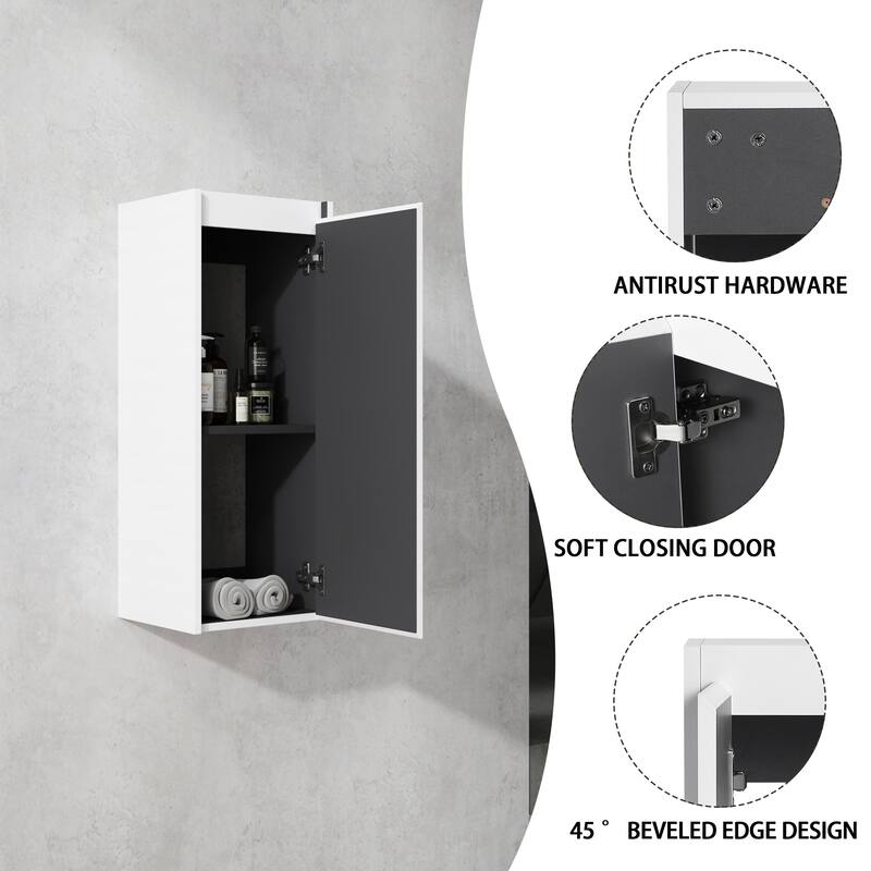 Modern Wall-Mounted Bathroom Side Cabinet with Soft-Close Doors, Floating Design, 6 Storage Compartments, 12-Inch Width