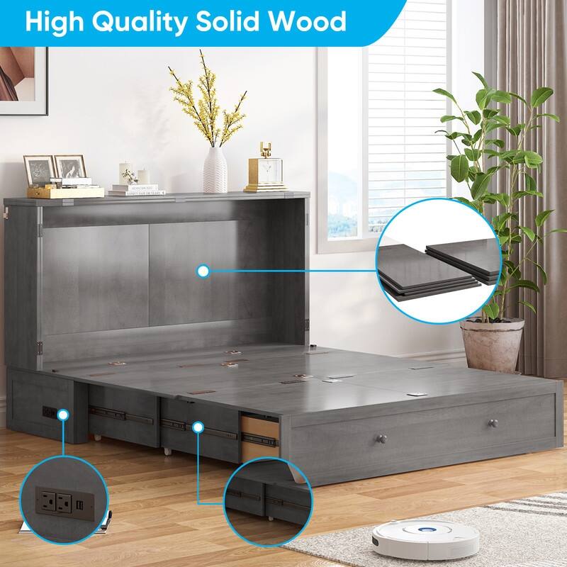 Mixoy Queen Horizontal Murphy Chest Bed with Mattress,Charging Station