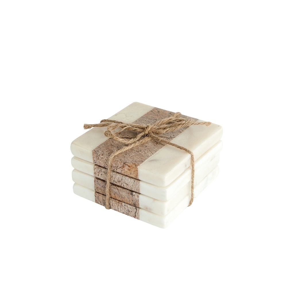 Square Marble Coasters with Jute String - 4.0"L x 4.0"W x 0.5"H