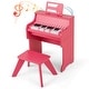 preview thumbnail 7 of 6, Mini 25 Keys Kids Piano Wooden Toy w/Music Stand Pink