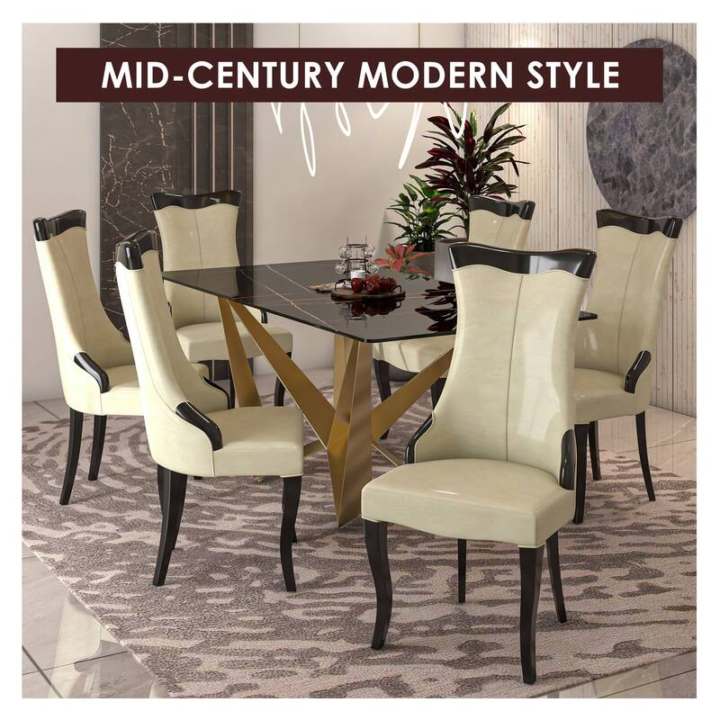 Dining Chair with Leather/Velvet Seat in Rubberwood Novara Series by LeisureMod